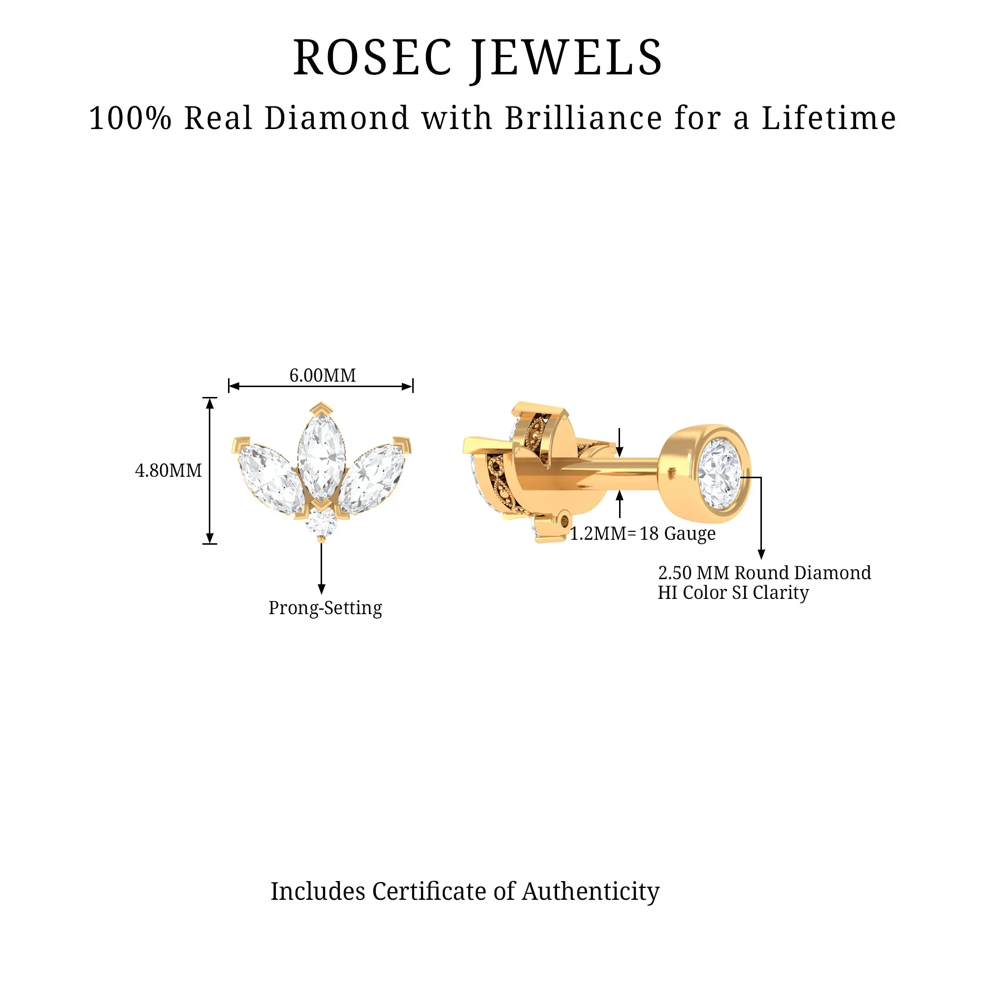 Marquise Diamond Lotus Cartilage Earring
