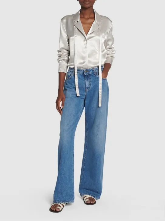 Max Mara   Vignola satin shirt w/ self-tie scarf 