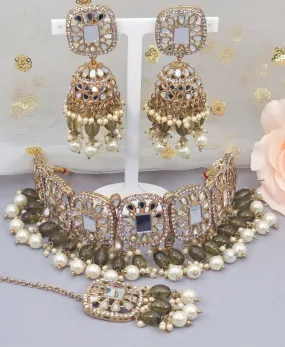 MAYA - Beautiful Antique Gold Mirrored Bridal Necklace Set