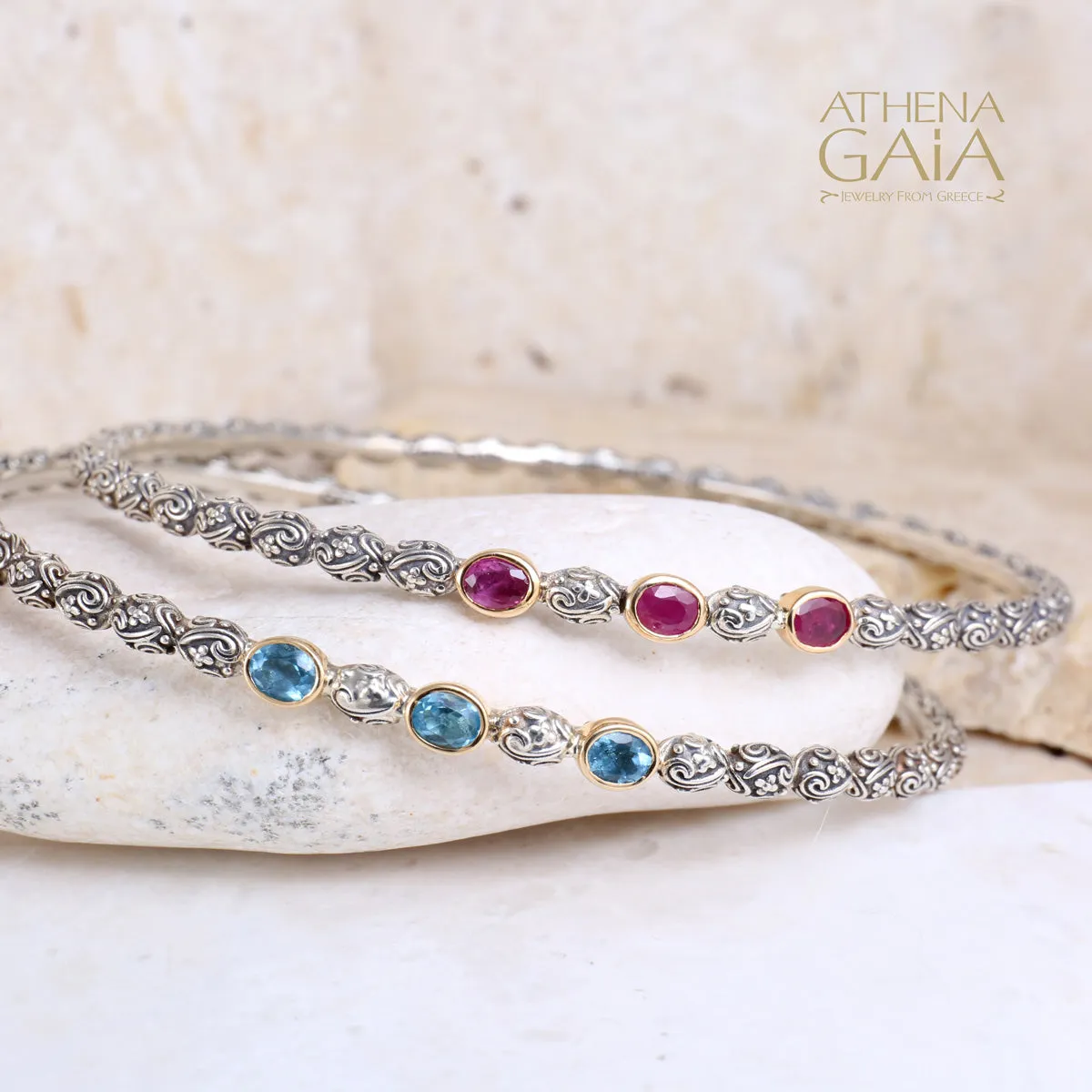 Meadow Breeze Triple Oval Stone Bangle Bracelet