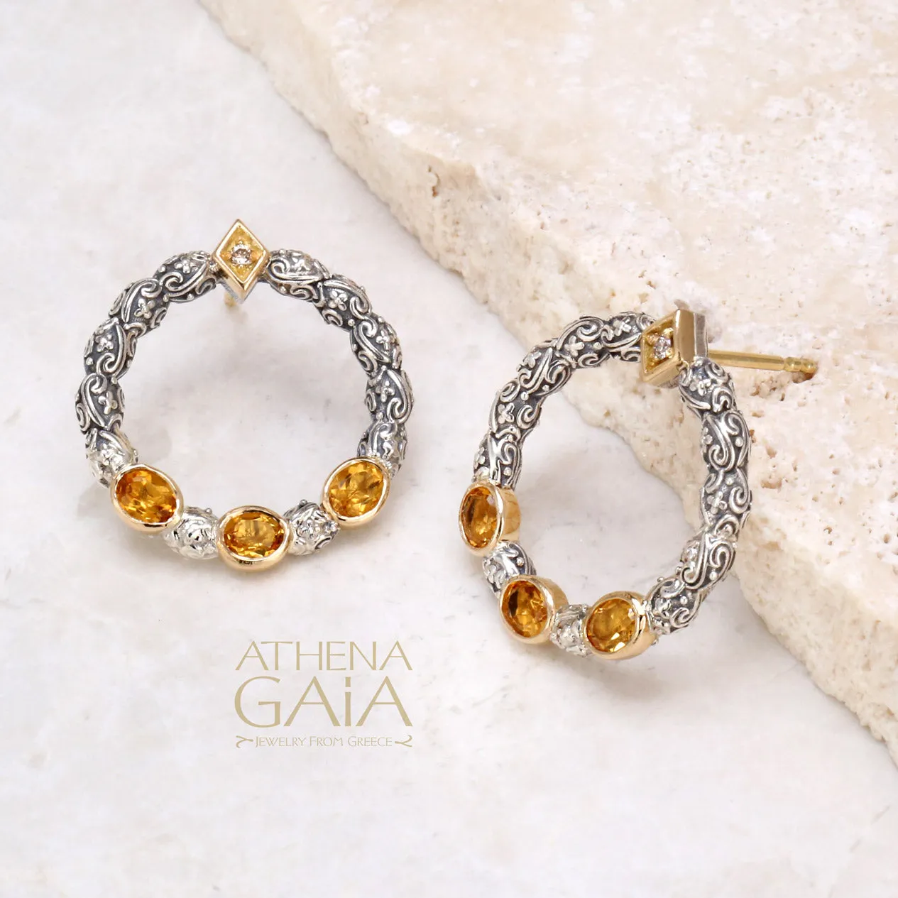Meadow Breeze Triple Oval Stone Stud Cycle Earrings
