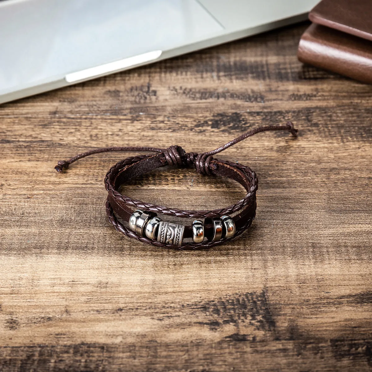 Men's Fashion Simple Belt Quartz Watch Bracelet Set-2pcs/Set