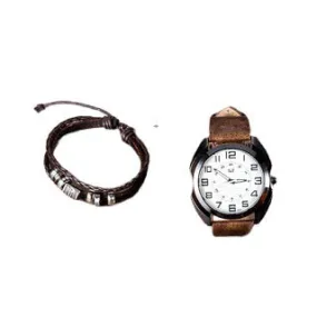 Men's Fashion Simple Belt Quartz Watch Bracelet Set-2pcs/Set