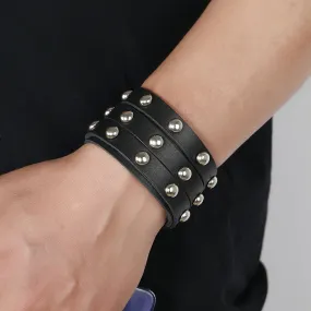 Mens's 3 Rows Leather Bracelet