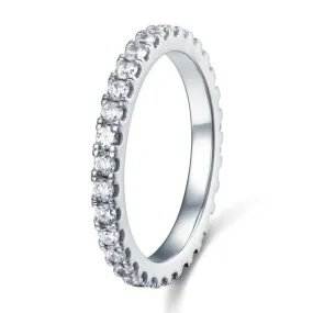 Micro Set Eternity Simulated Diamond Sterling 925 Silver Wedding Ring