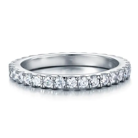 Micro Set Eternity Simulated Diamond Sterling 925 Silver Wedding Ring