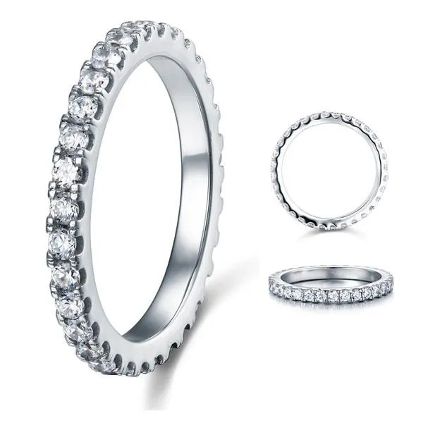 Micro Set Eternity Simulated Diamond Sterling 925 Silver Wedding Ring