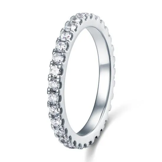 Micro Set Eternity Simulated Diamond Sterling 925 Silver Wedding Ring