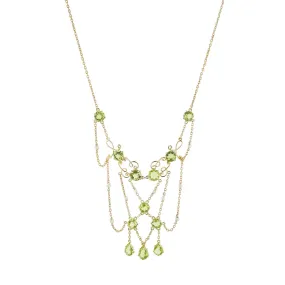 Mid-century Peridot and Pearl Bib Necklace