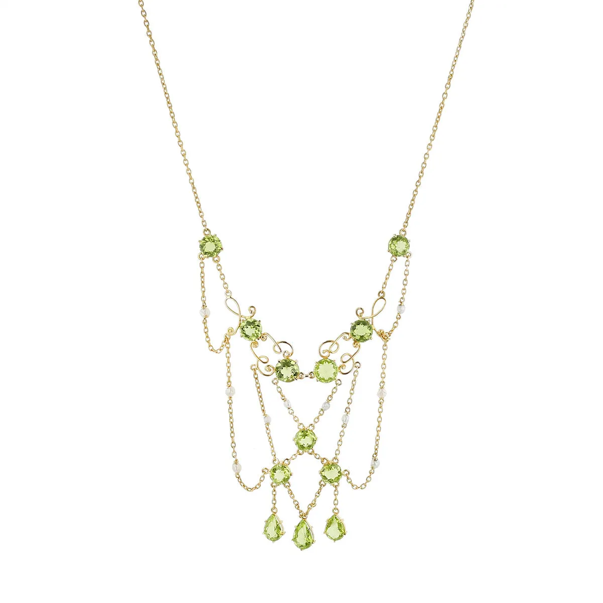 Mid-century Peridot and Pearl Bib Necklace