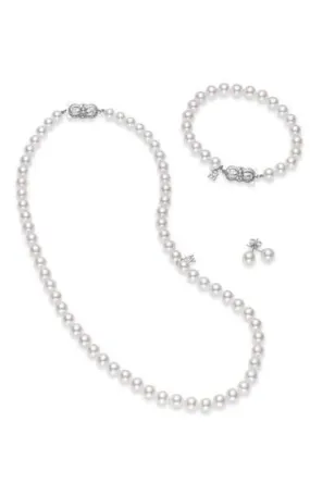 Mikimoto Strand, Stud Earrings and Bracelet Set Akoya Pearls White UN70118VS1W3