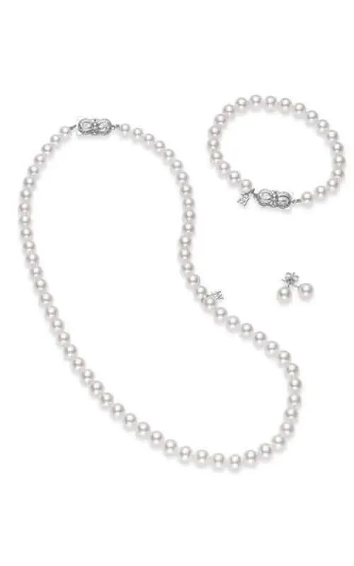 Mikimoto Strand, Stud Earrings and Bracelet Set Akoya Pearls White UN70118VS1W3