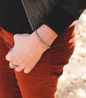 Modern Studded Silver and Linen Cord Bracelet