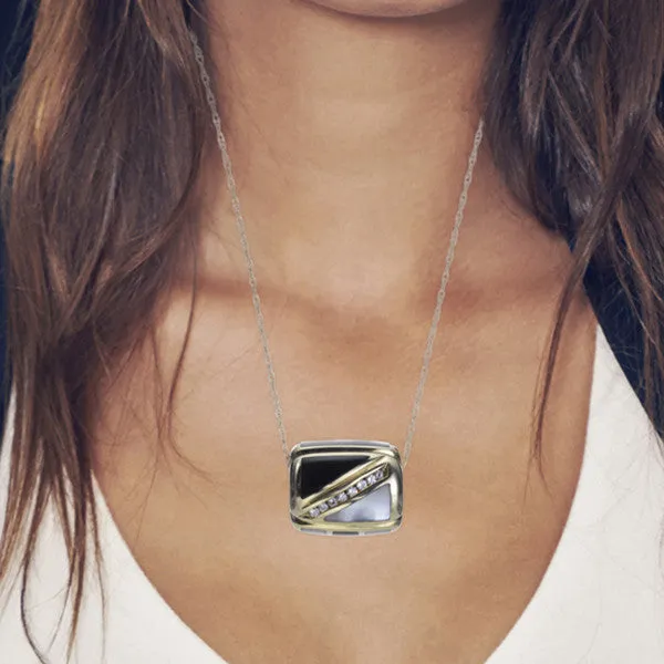 Mother Of Pearl, Onyx & Diamond Pendant Necklace