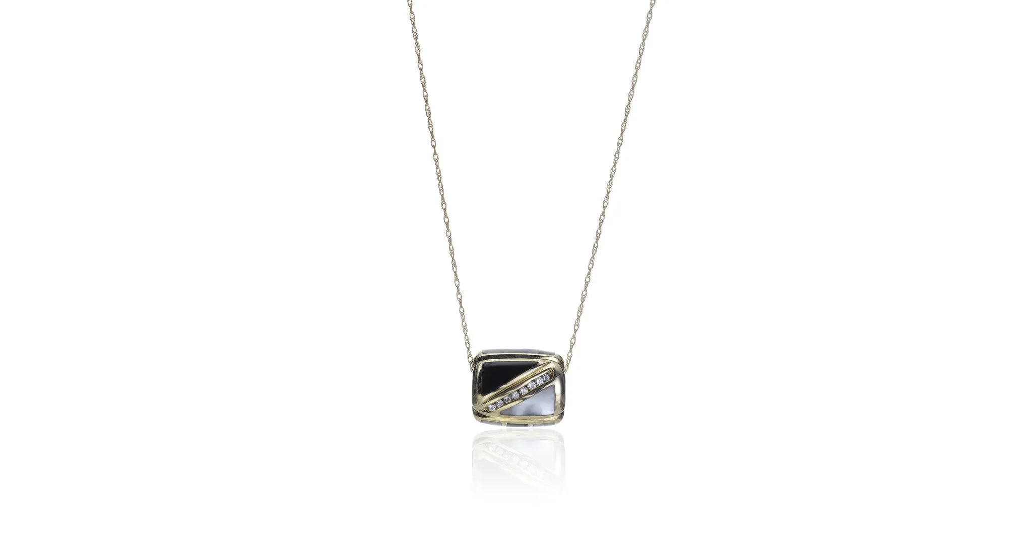 Mother Of Pearl, Onyx & Diamond Pendant Necklace