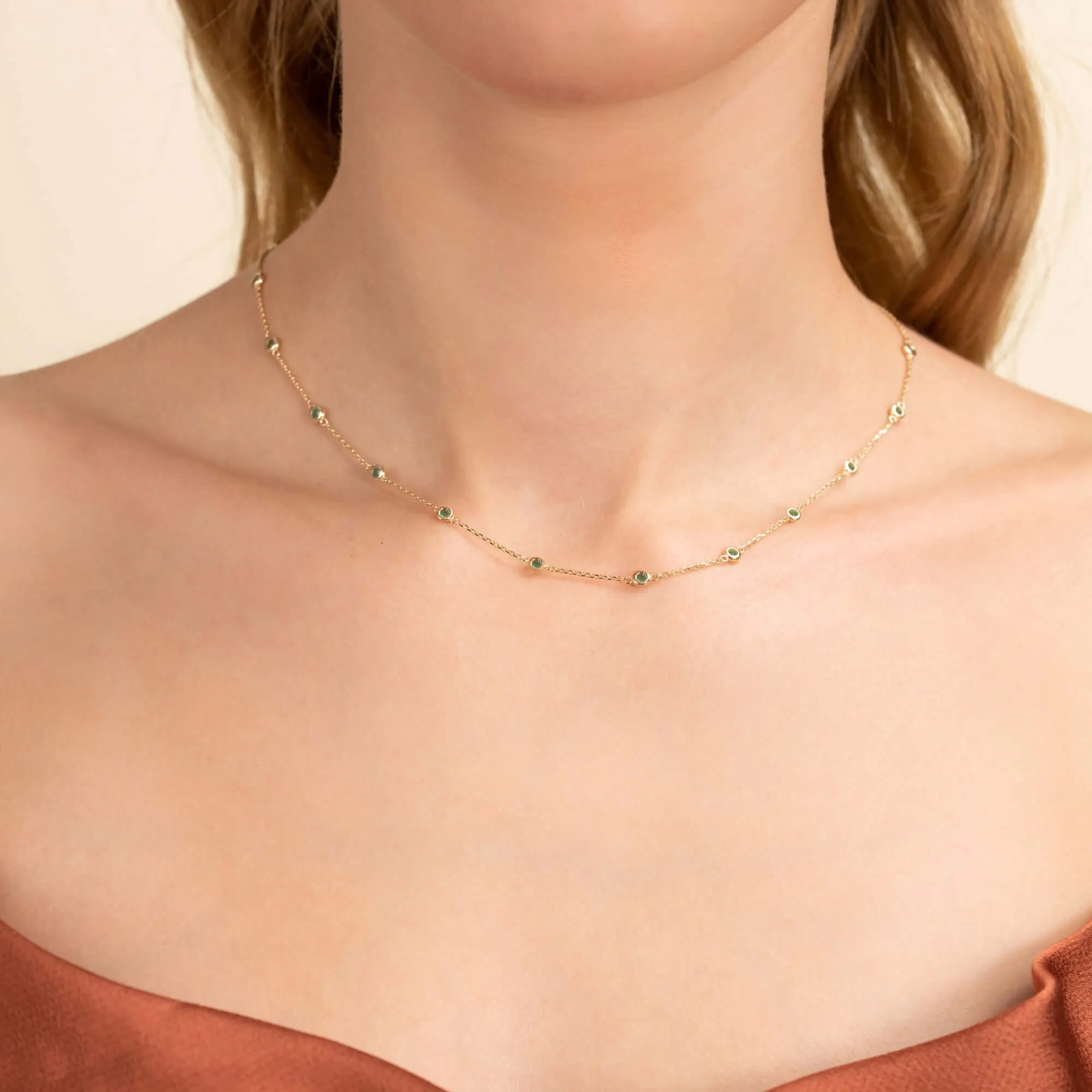 Multi Emerald Station Necklace, Gwen