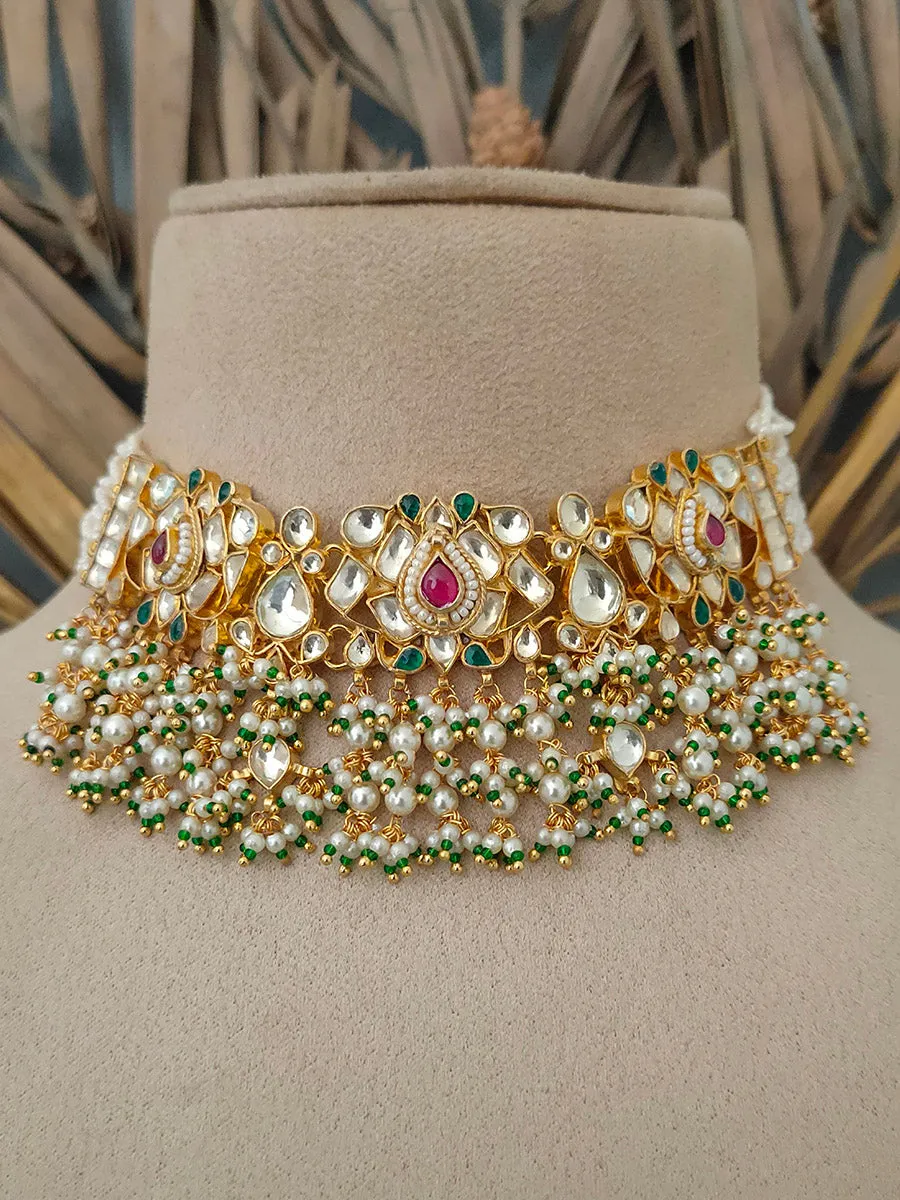 Multicolor Gold Plated Jadau Kundan Necklace Set - MS1499M
