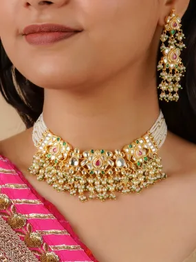 Multicolor Gold Plated Jadau Kundan Necklace Set - MS1499M