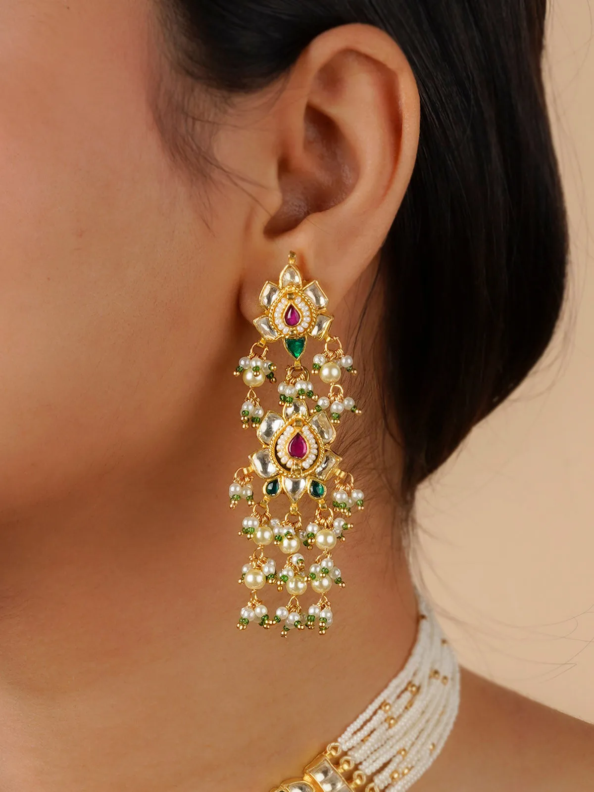 Multicolor Gold Plated Jadau Kundan Necklace Set - MS1499M