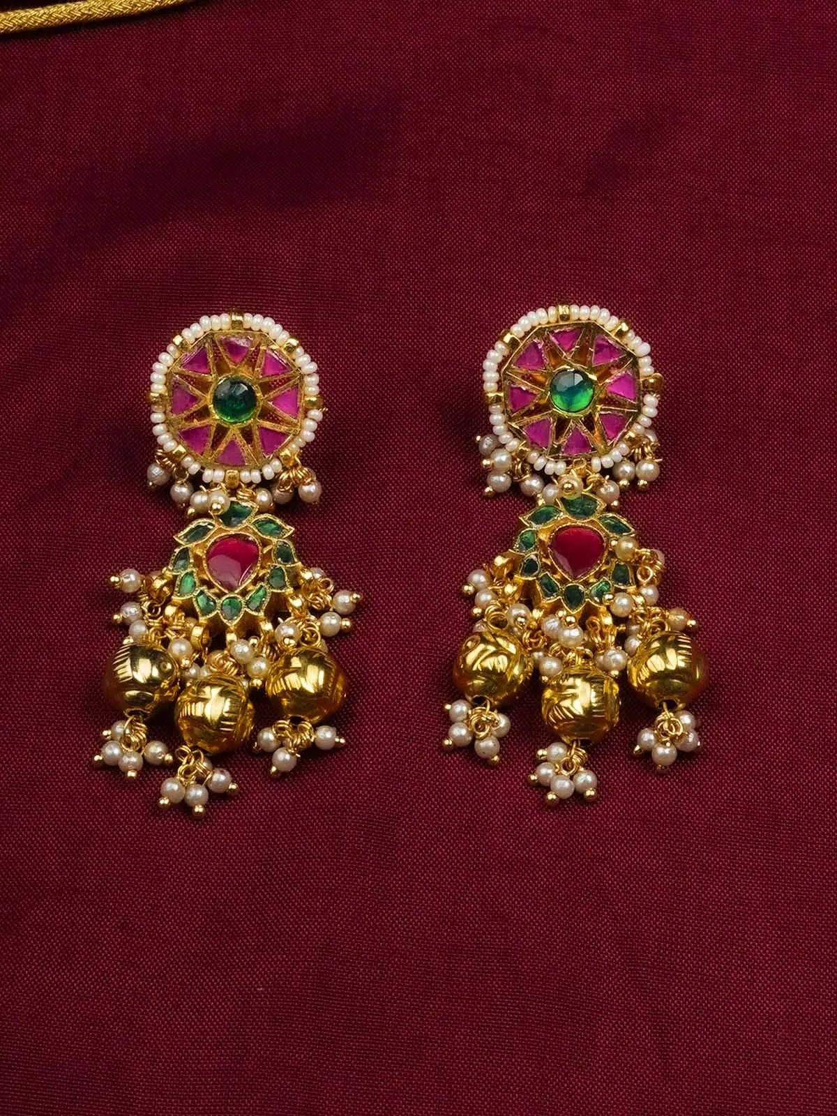 Multicolor Gold Plated Jadau Kundan Necklace Set - MS2073M