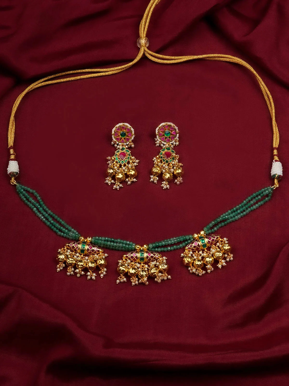 Multicolor Gold Plated Jadau Kundan Necklace Set - MS2073M