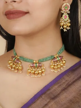 Multicolor Gold Plated Jadau Kundan Necklace Set - MS2073M