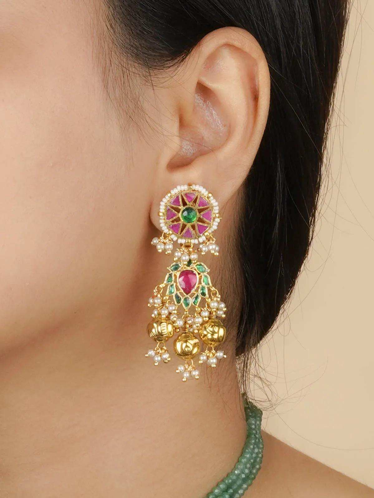 Multicolor Gold Plated Jadau Kundan Necklace Set - MS2073M