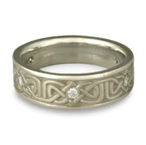 Narrow Labyrinth Wedding Ring with Diamonds in Platinum