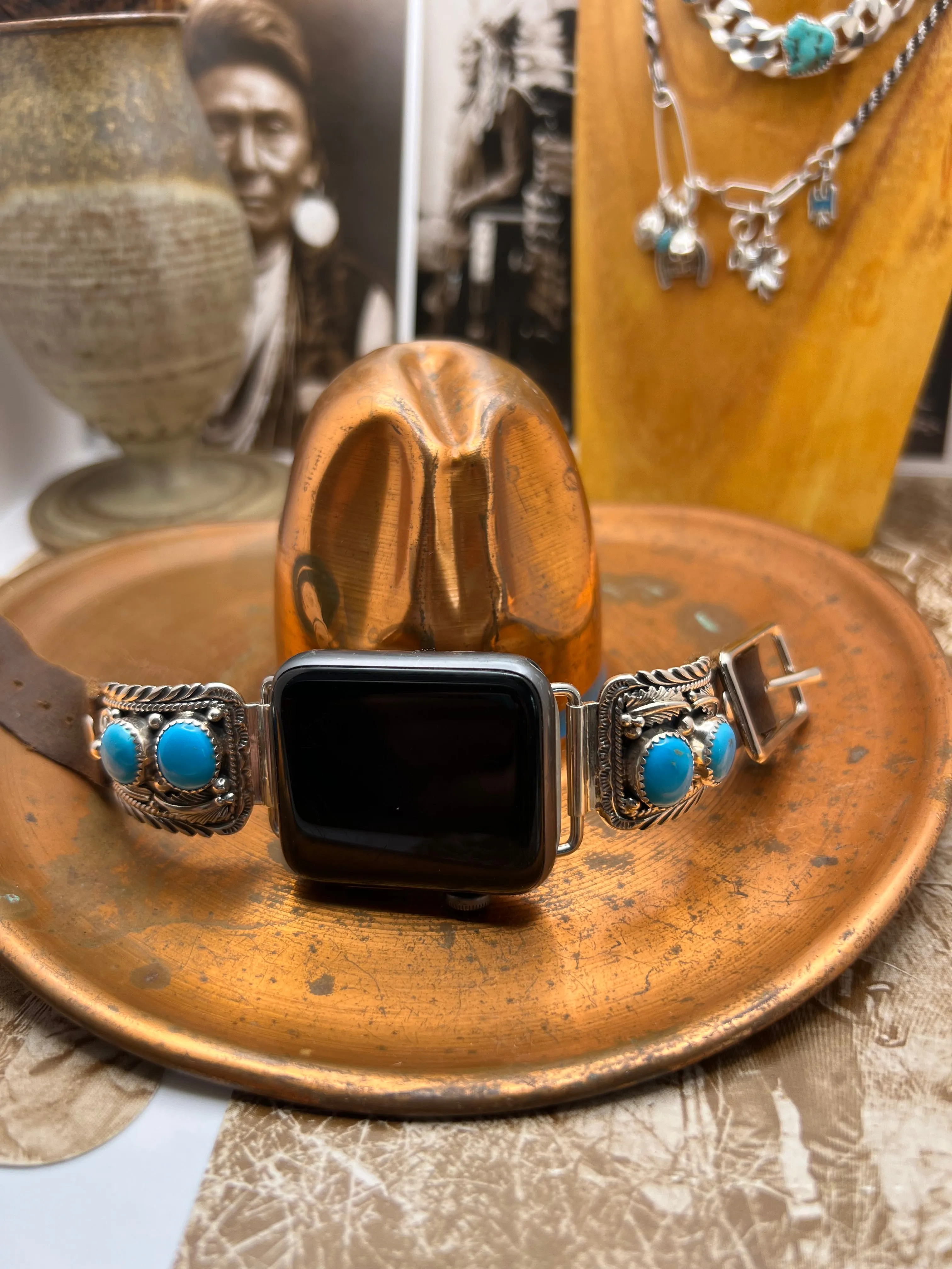 Native American sterling silver Watch Band with Turquoise A