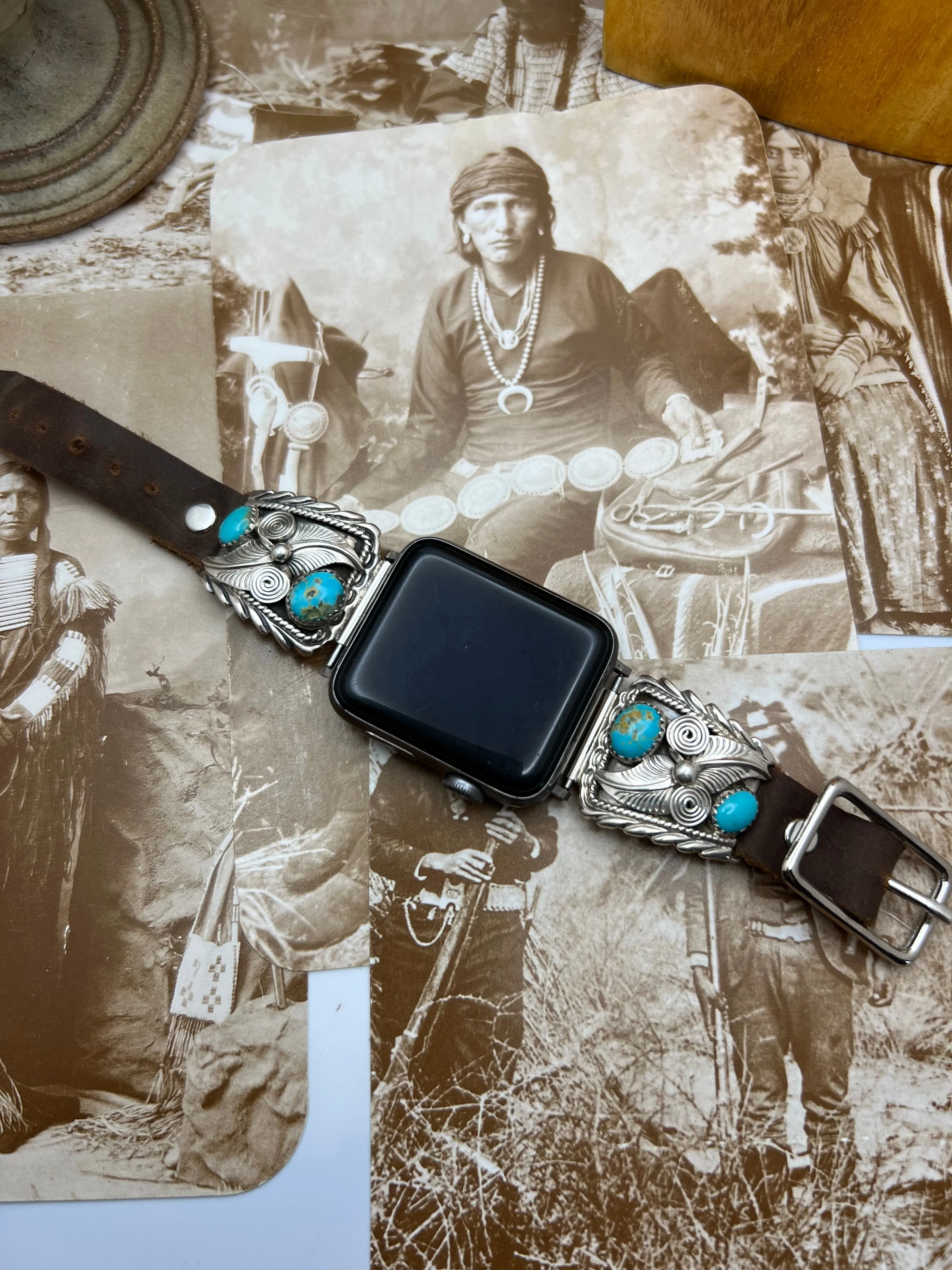 Native American sterling silver Watch Band with Turquoise B