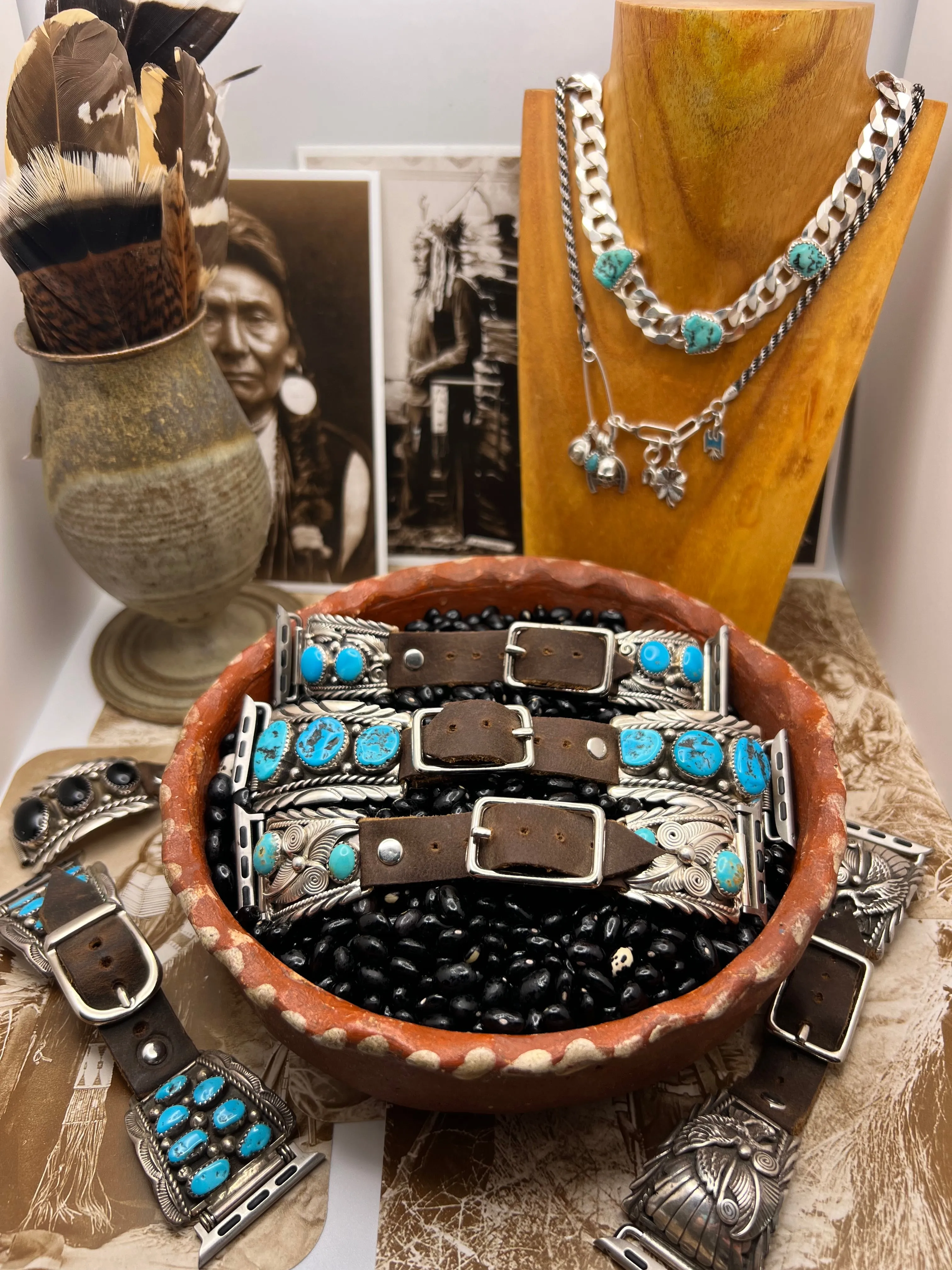 Native American sterling silver Watch Band with Turquoise B