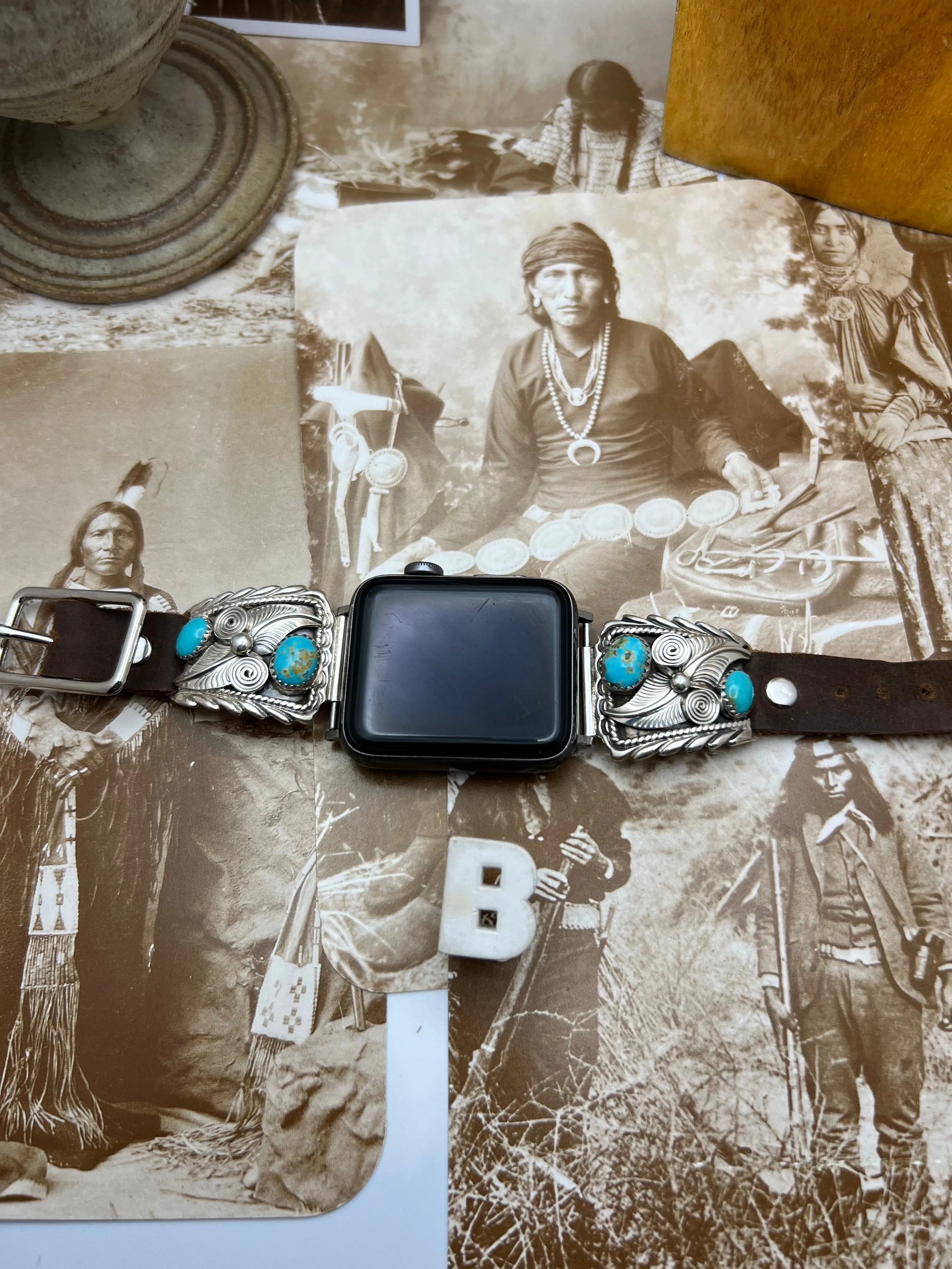 Native American sterling silver Watch Band with Turquoise B