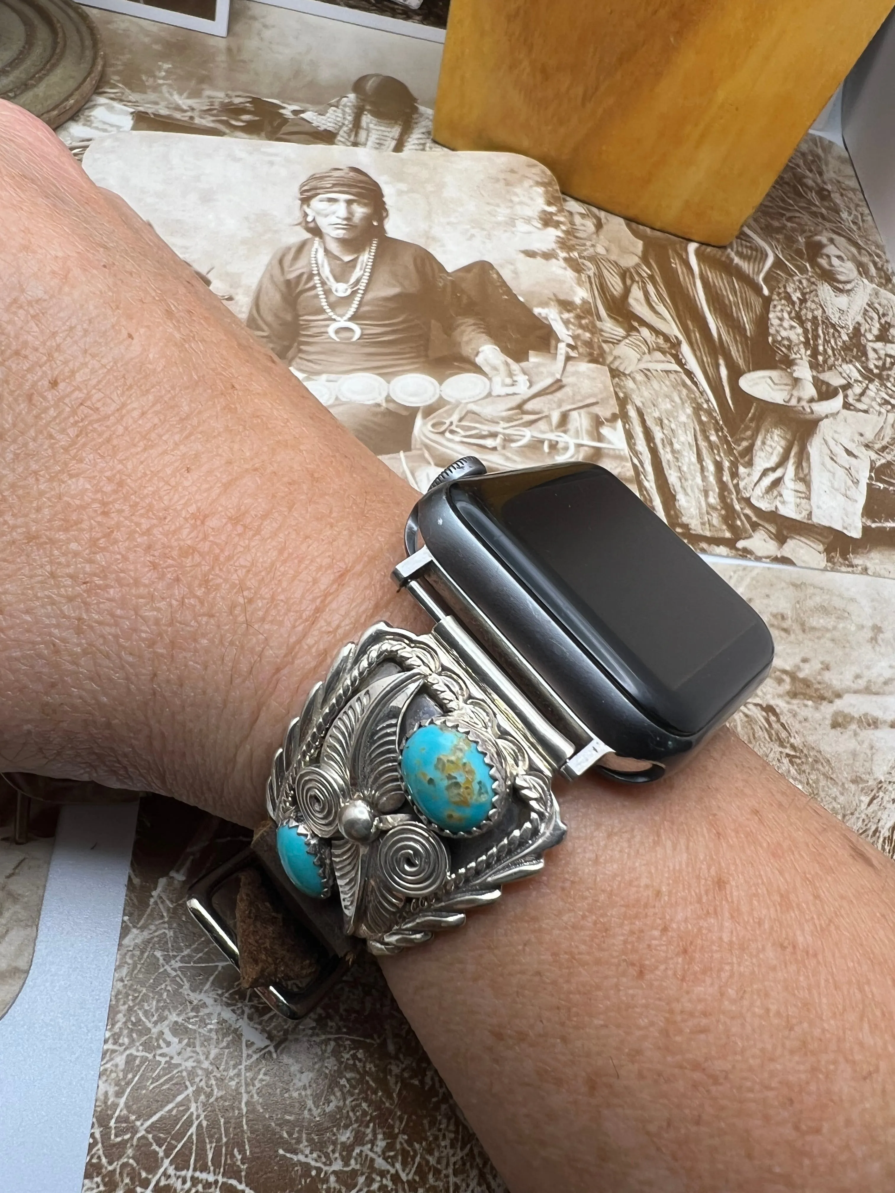 Native American sterling silver Watch Band with Turquoise B