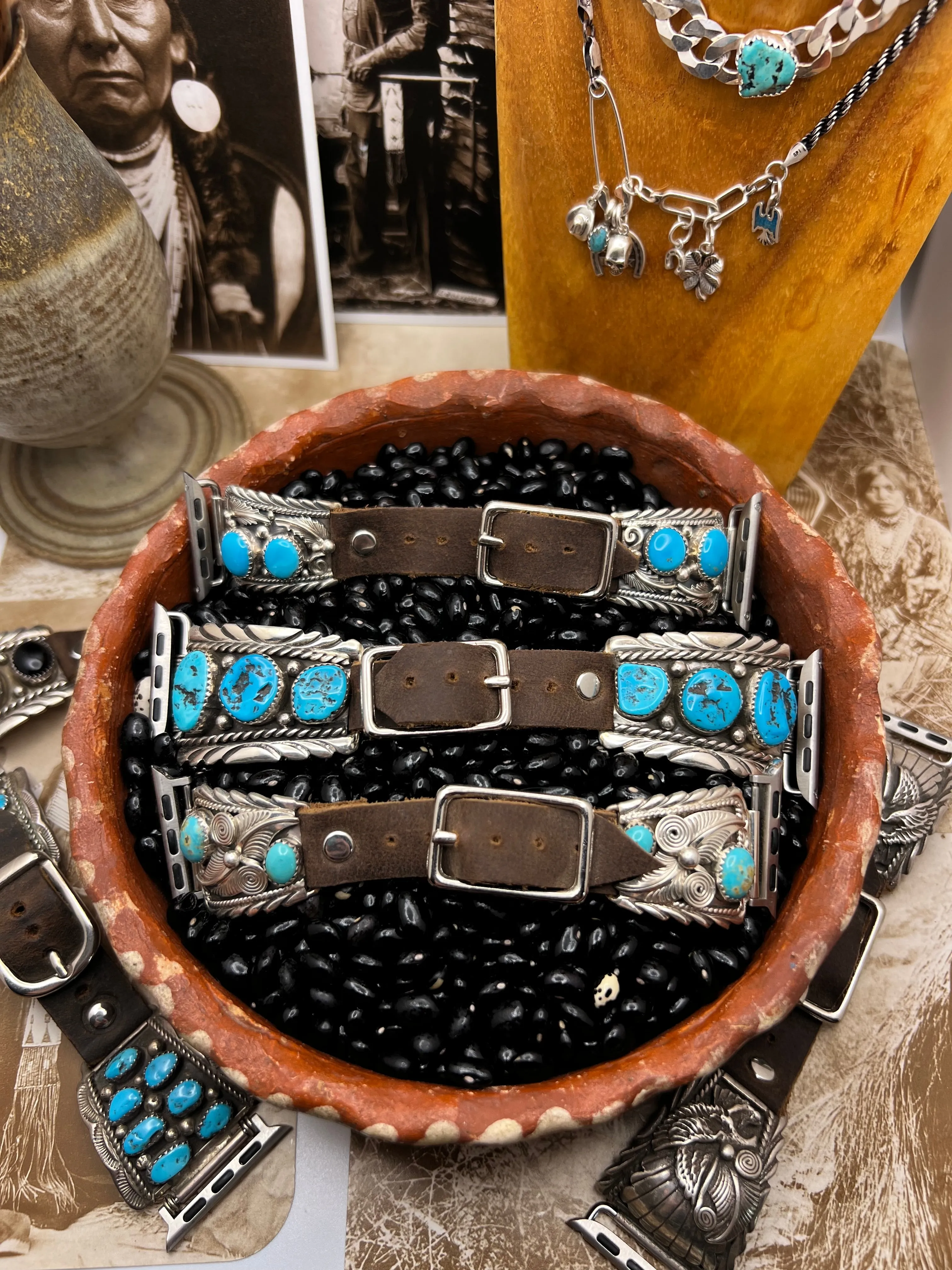 Native American sterling silver Watch Band with Turquoise B