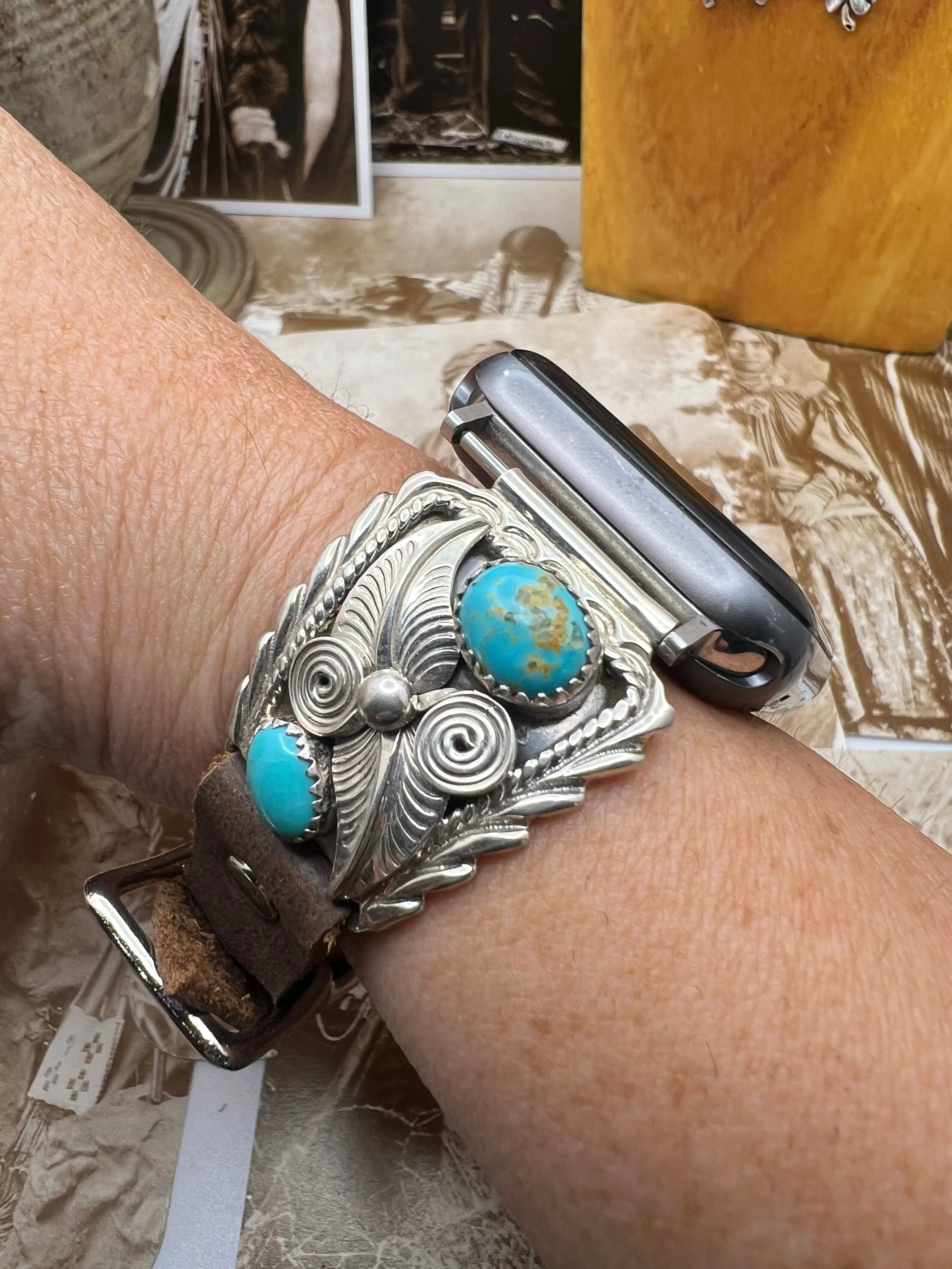 Native American sterling silver Watch Band with Turquoise B