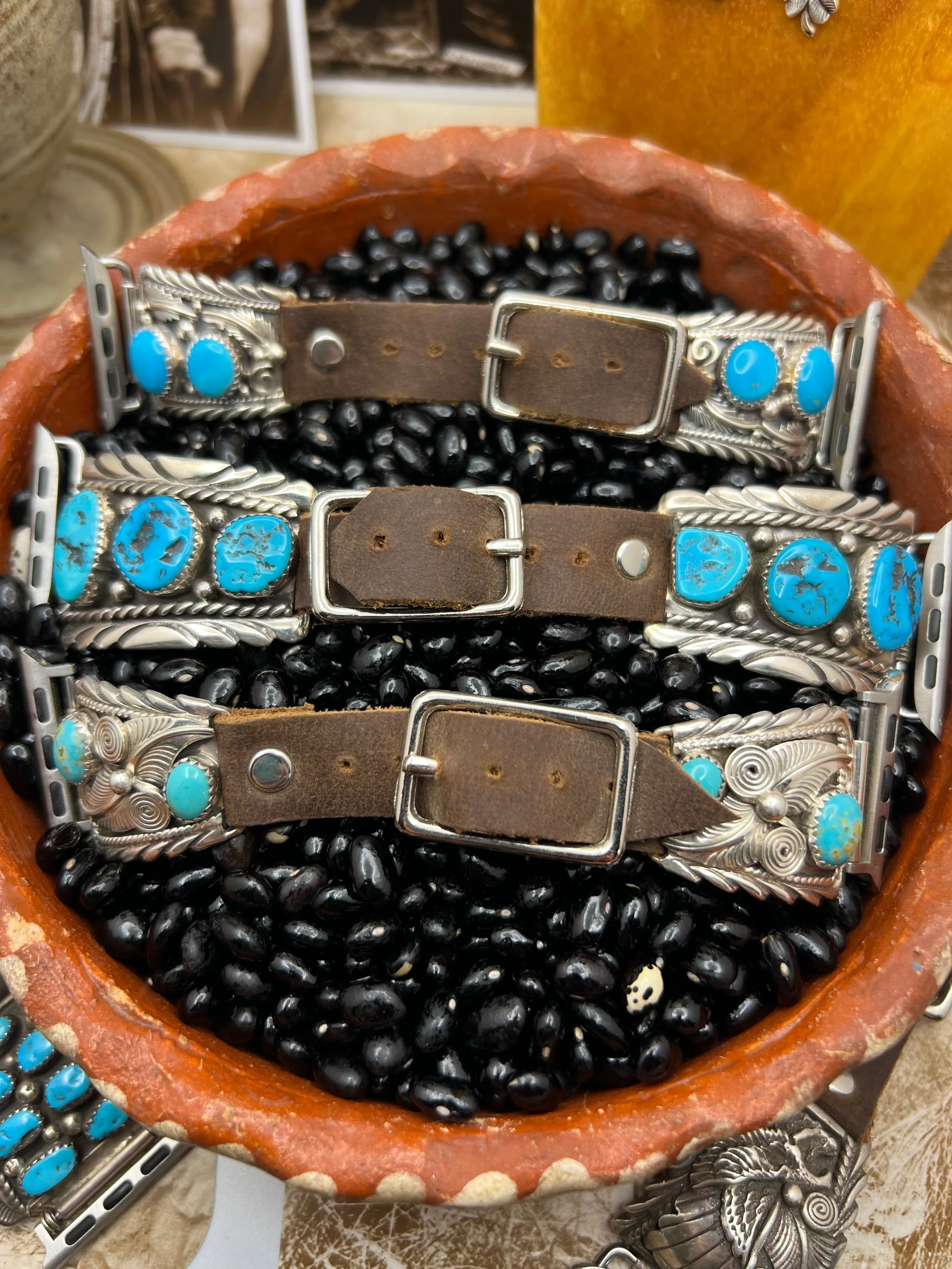 Native American sterling silver Watch Band with Turquoise B