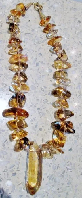 Natural 18" SMOKY TOPAZ STONE Bead Knotted Fringe Necklace Jewelry BROWN CLEAR
