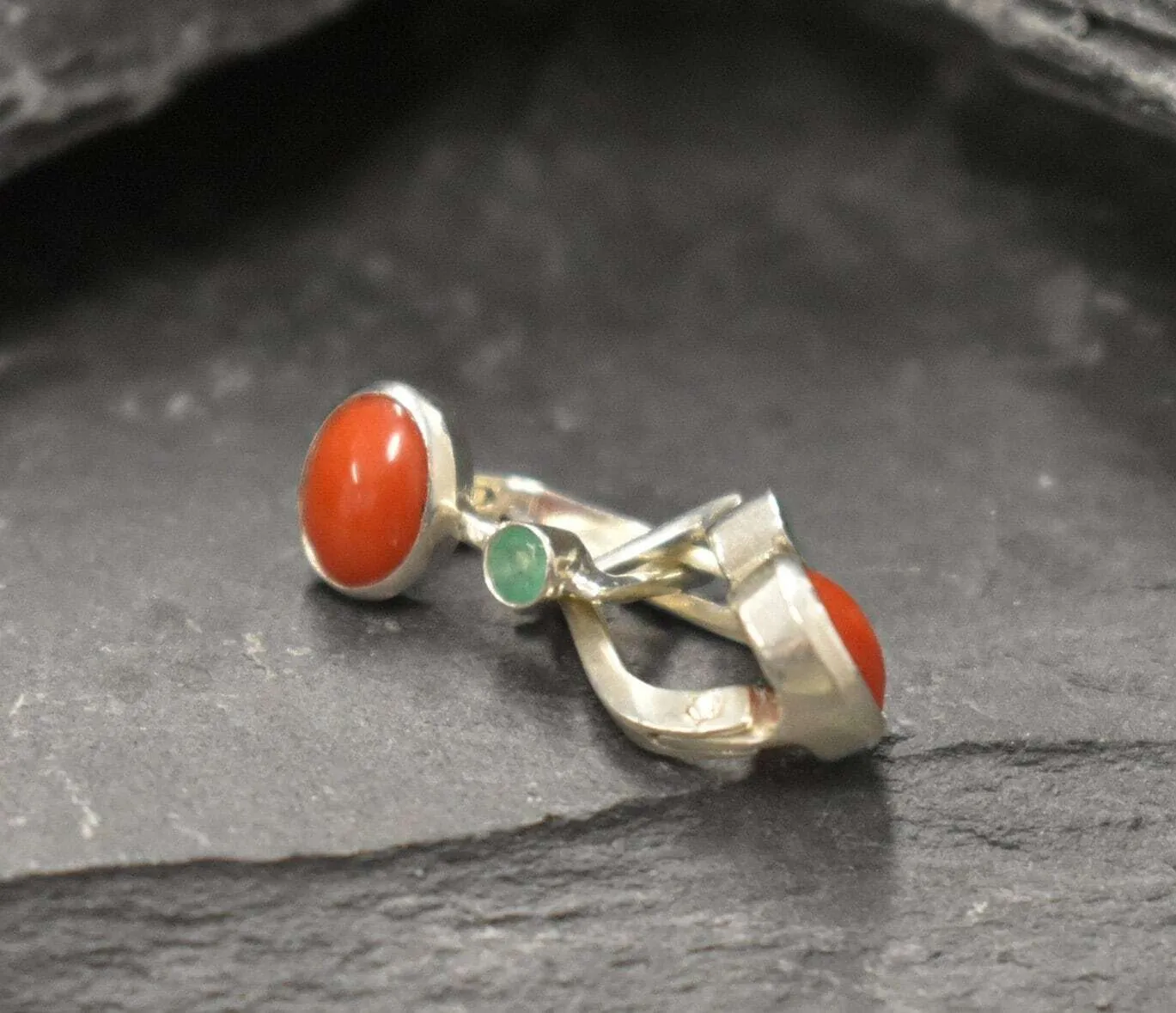 Natural Coral Earrings - Genuine Emerald Earrings - Red Green Earrings