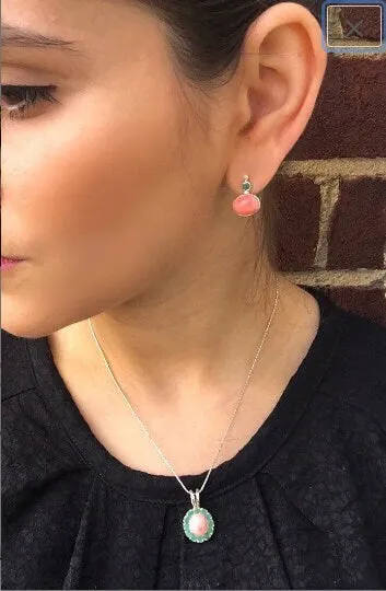 Natural Coral Earrings - Genuine Emerald Earrings - Red Green Earrings