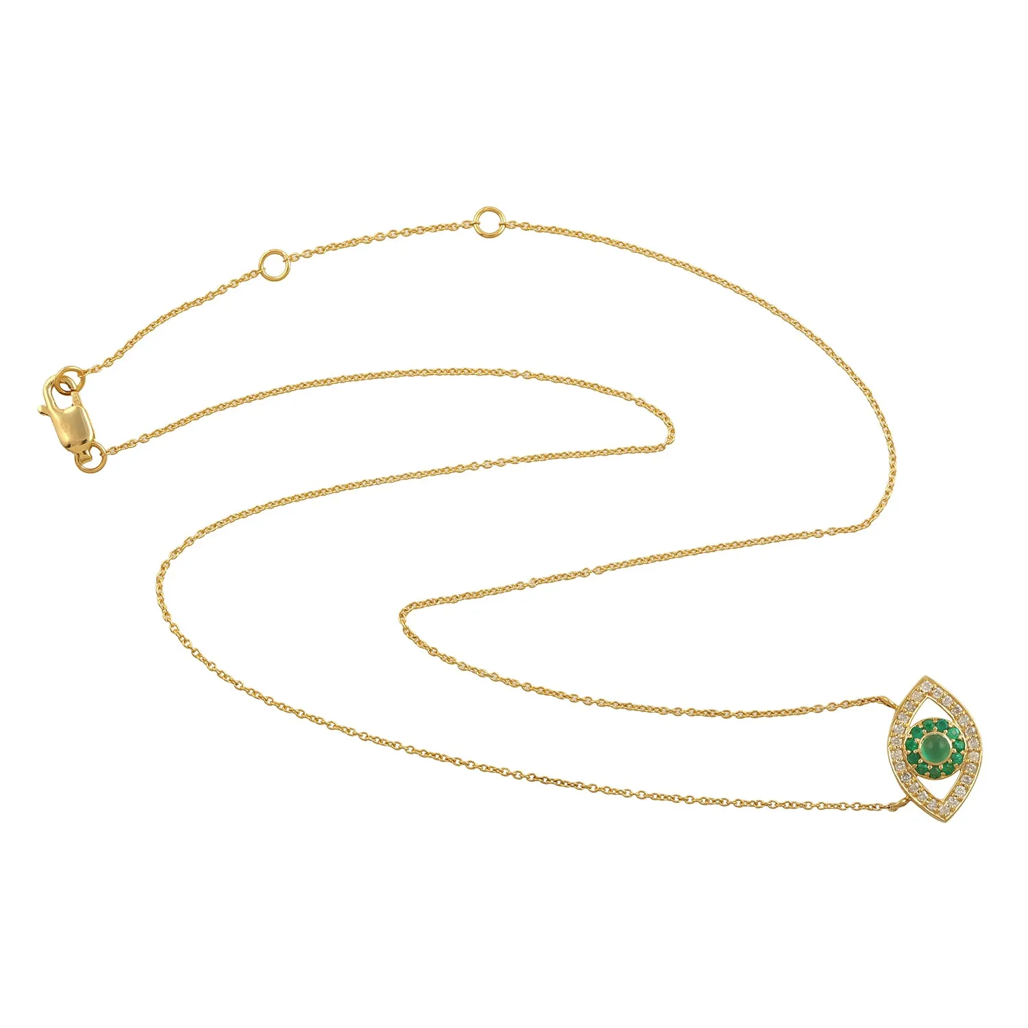 Natural Emerald Chain Necklace 14k Yellow Gold Diamond Jewelry