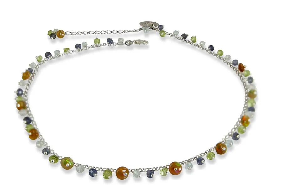 Necklace - Stone & Chain Aquamarine,Opal, Peridot, Iolite Choker Sterling Silver 16"