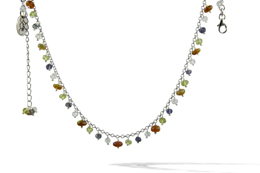 Necklace - Stone & Chain Aquamarine,Opal, Peridot, Iolite Choker Sterling Silver 16"