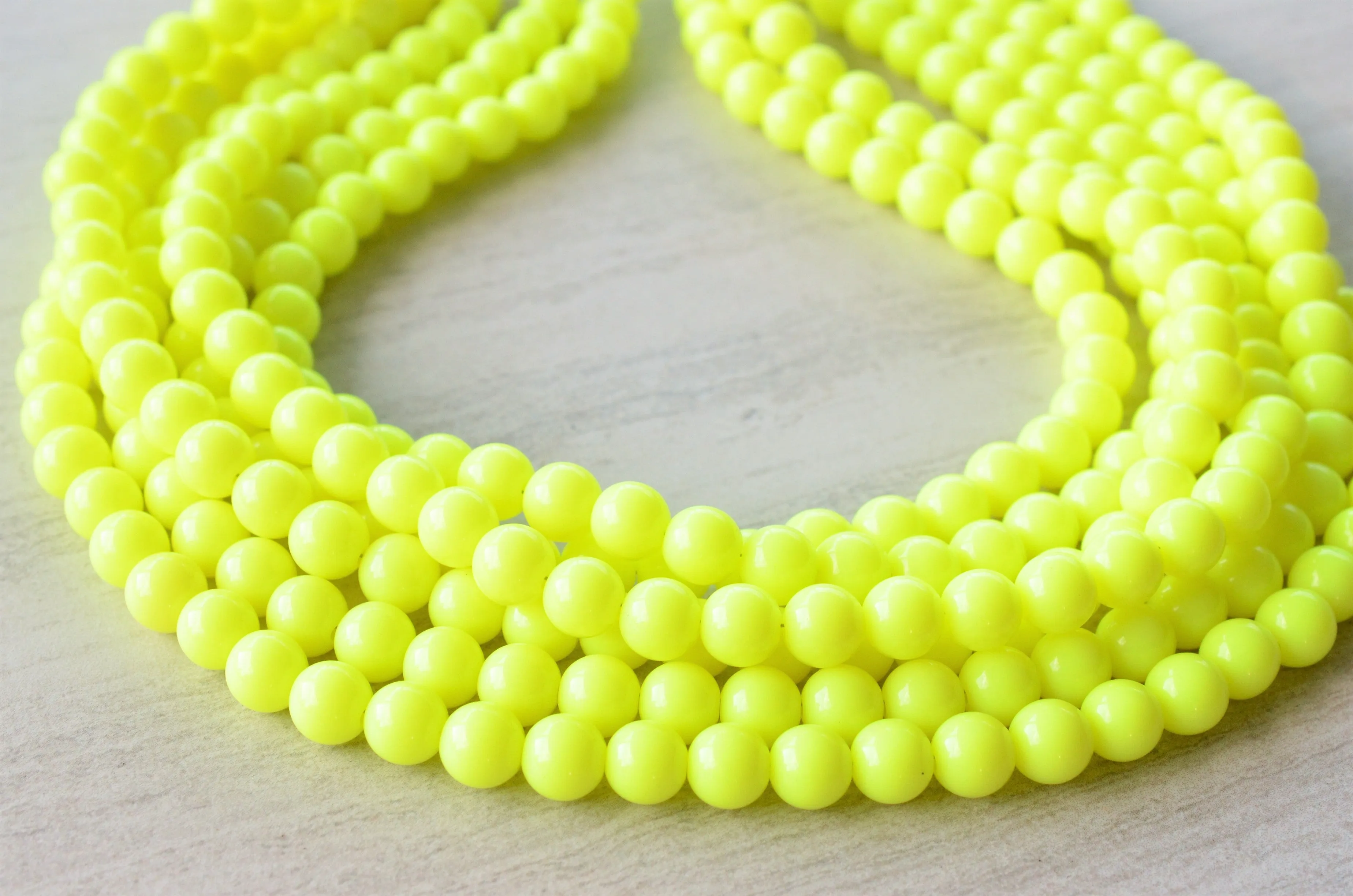 Neon Yellow Acrylic Lucite Bead Chunky Multi Strand Statement Necklace - Alana