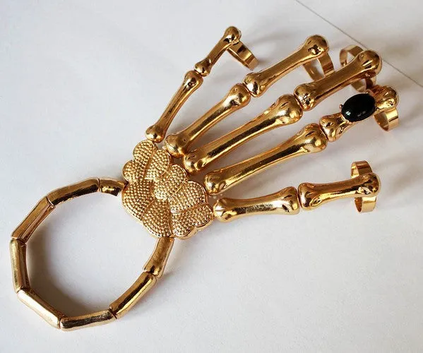 New Silver and Gold Punk Goth Skeleton Slave Bones Talon Hand Skull Bracelet GAGA Style Chain