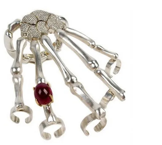 New Silver and Gold Punk Goth Skeleton Slave Bones Talon Hand Skull Bracelet GAGA Style Chain