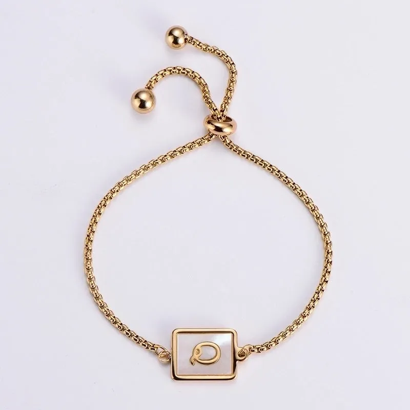 New Stainless Steel Rectangular Tag Inlaid White Shell Letter Bracelet
