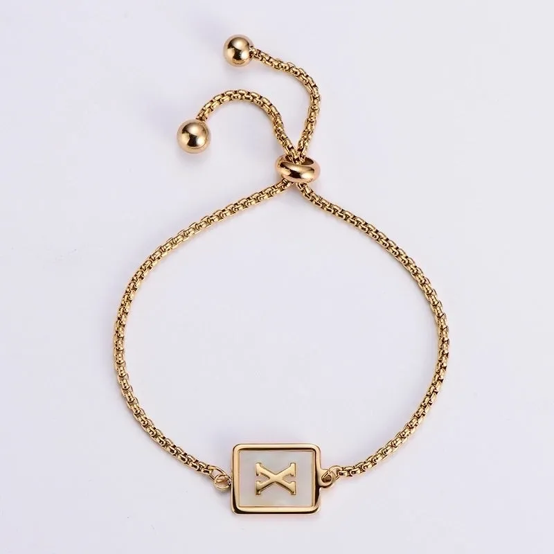 New Stainless Steel Rectangular Tag Inlaid White Shell Letter Bracelet