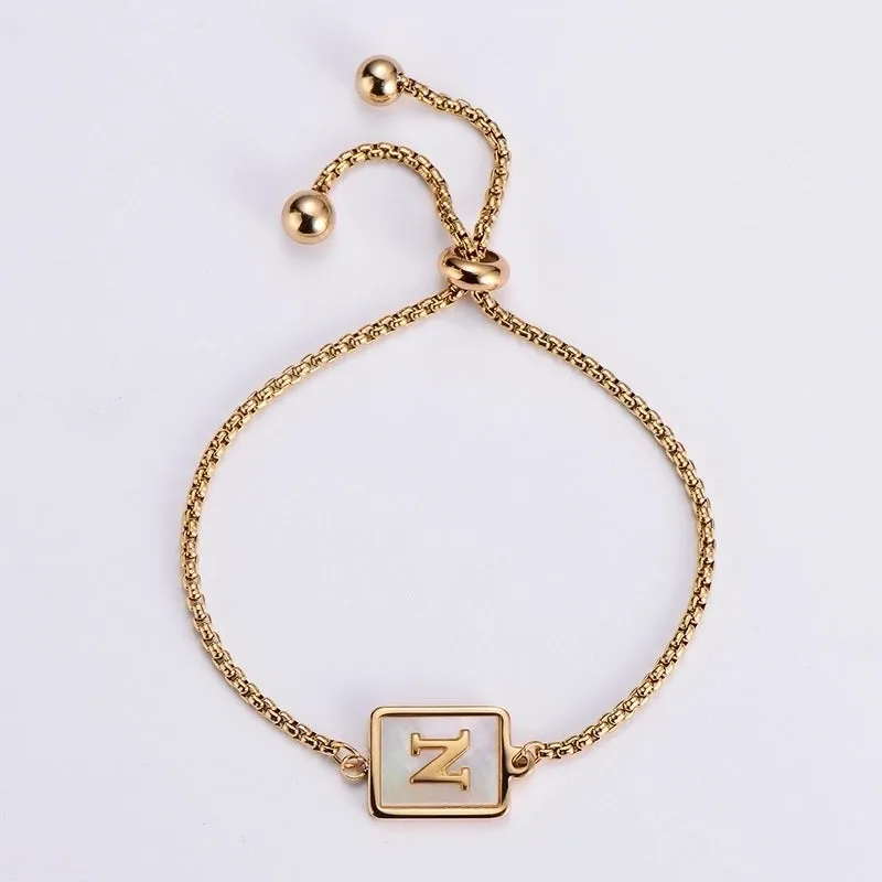 New Stainless Steel Rectangular Tag Inlaid White Shell Letter Bracelet
