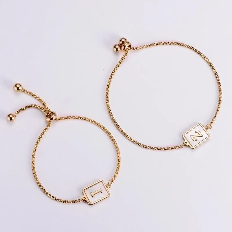 New Stainless Steel Rectangular Tag Inlaid White Shell Letter Bracelet
