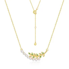 Olive Leaf Emerald Pendant Necklace